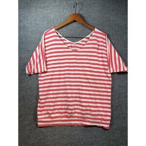 Lane Bryant T-Shirt Women's Plus 22/24W Pink White Striped Scoop Neck Relaxed